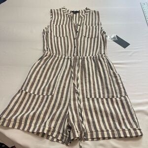 NWT Kelly Renee Linen Stripe Romper Jumpsuit Size Small New
